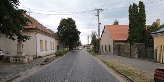 Old cobblestone street in one of the towns along our route
