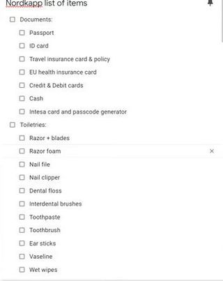 List of things to take