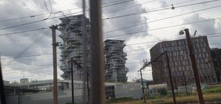 Interesting shapes of buildings seen from the train