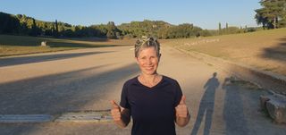Triumph after running across the Stadium