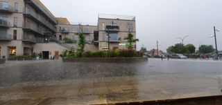 Heavy rain when I got off the train