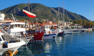 Nidri port along Lefkada's eastern coast
