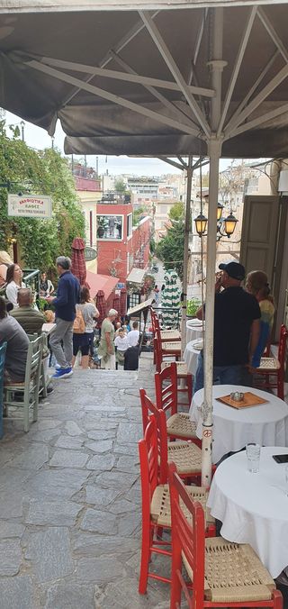 Restaurant tables on the stairs