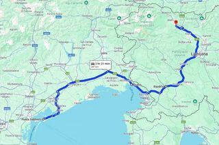 Travel map from Venice to home