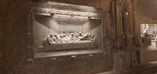 The Last Supper carved into salt rock in the church